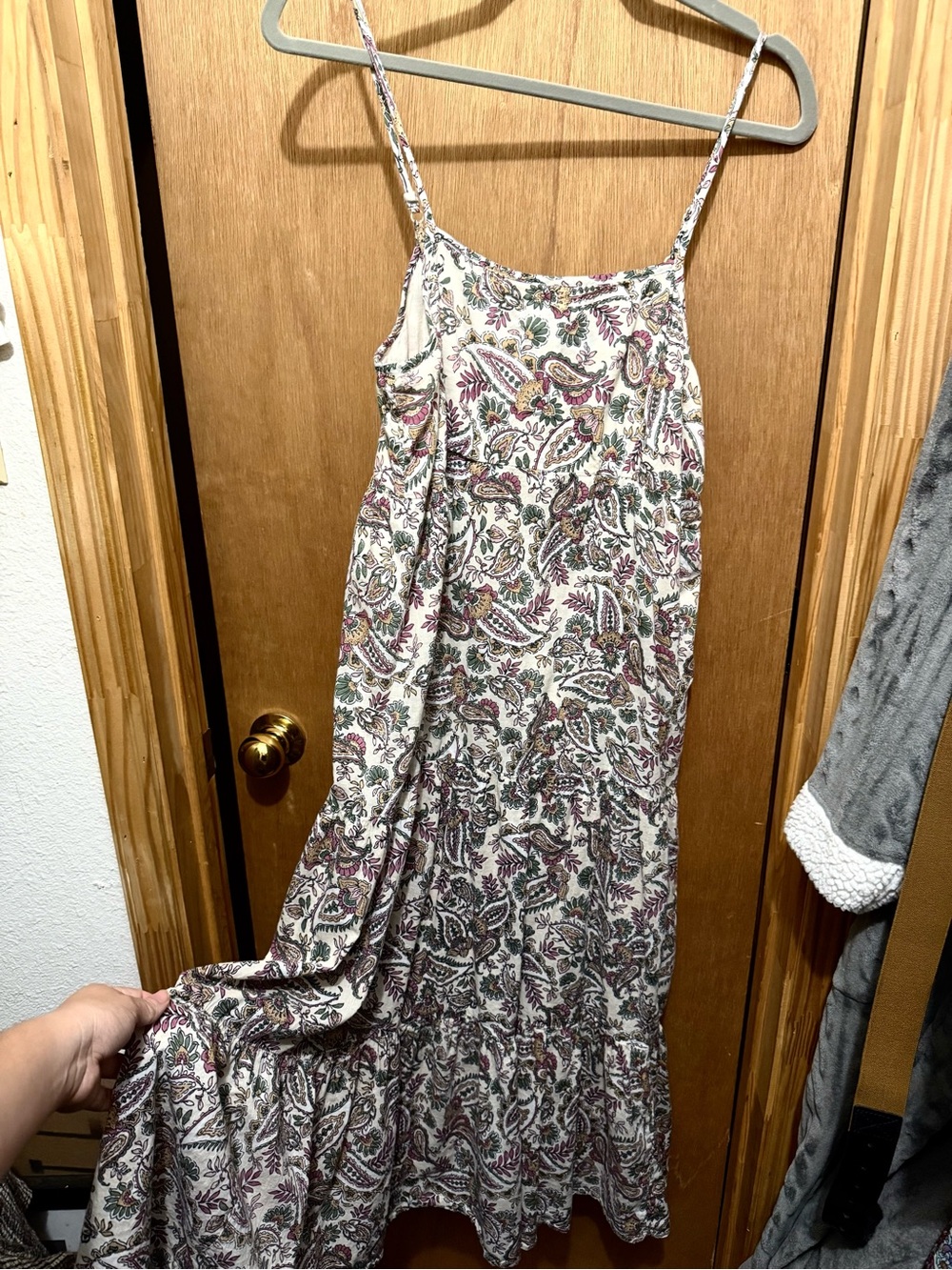 Patrons of Peace Cream Paisley Maxi Dress with Green and Purple Accents